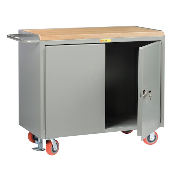 Mobile Bench Cabinets, 36"W, 2 Locking Doors, 1-3/4" Butcher Block
